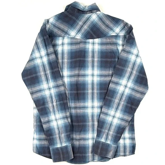 Ariat‎ Retro Fit Plaid Western Snap Button Long Sleeve Shirt Men"s M Blue White - Picture 3 of 9